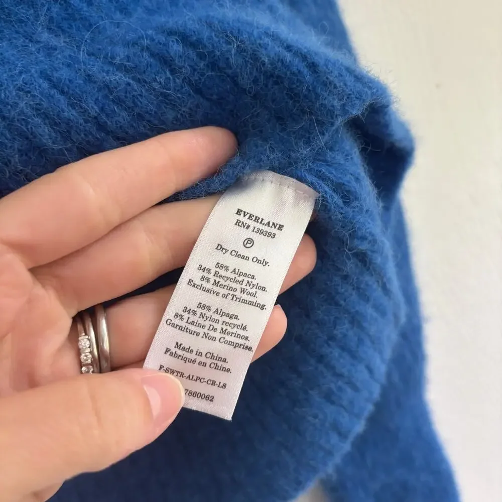 Everlane Alpaca Blend Crew Neck Sweater S Blue Fuzzy Knit Pullover Merino Wool